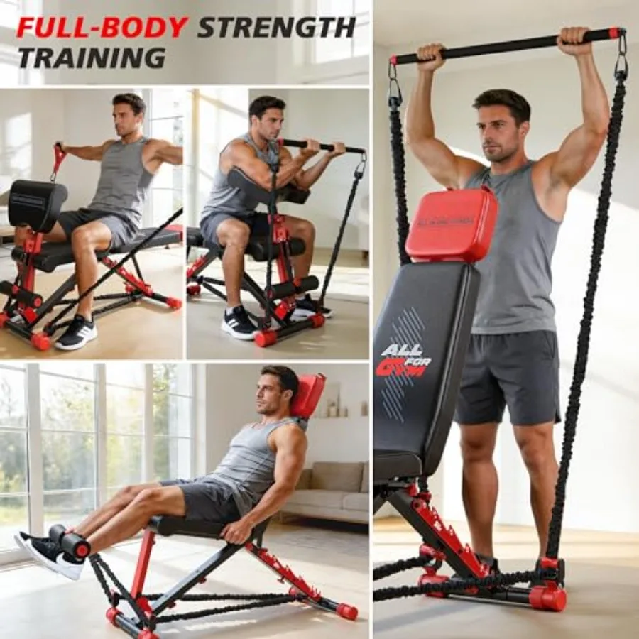 Workout Bench Foldable Weight Bench with Variable Resistance Training Set 880LBS Adjustable Bench with Leg Extension Preacher C