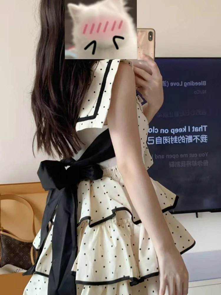 

Zoki Elegant Bow Women Dress Summer Preppy Style Sweet Print Dot Ladies Mini Dress Party Night Vestidos New