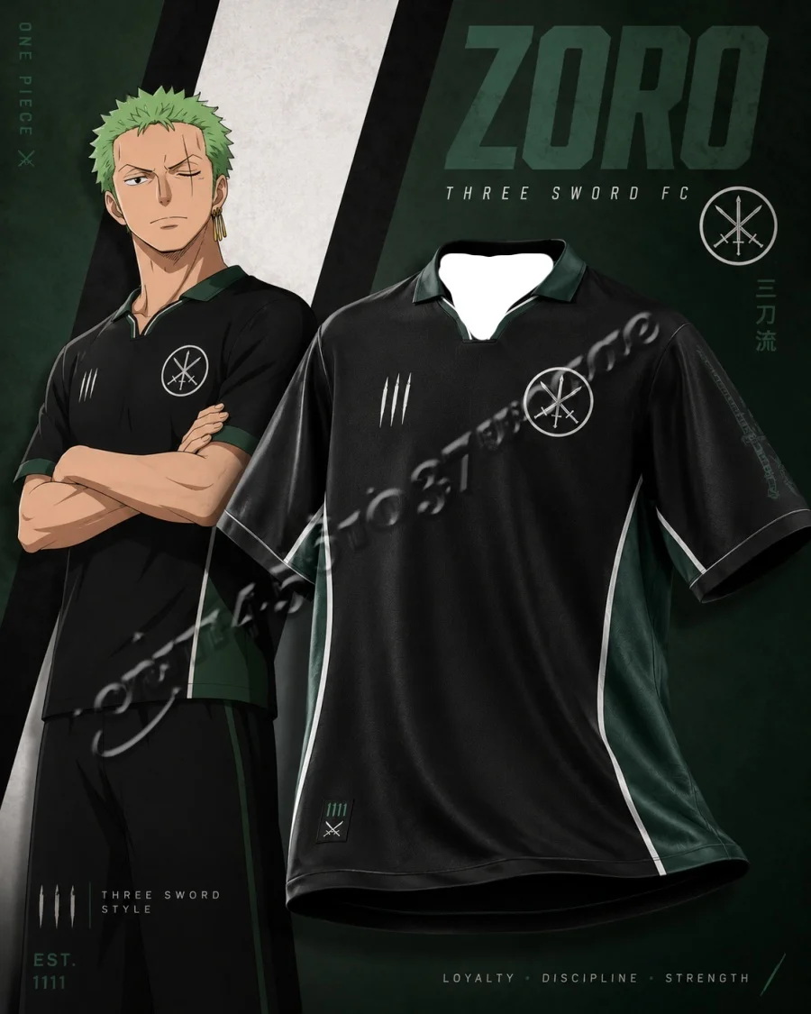 FamilyMatching 2026/27 New One Piece Zoro Series Collared Soccer Jersey, Fashion Street Unisex Anime Sports  Tshirt