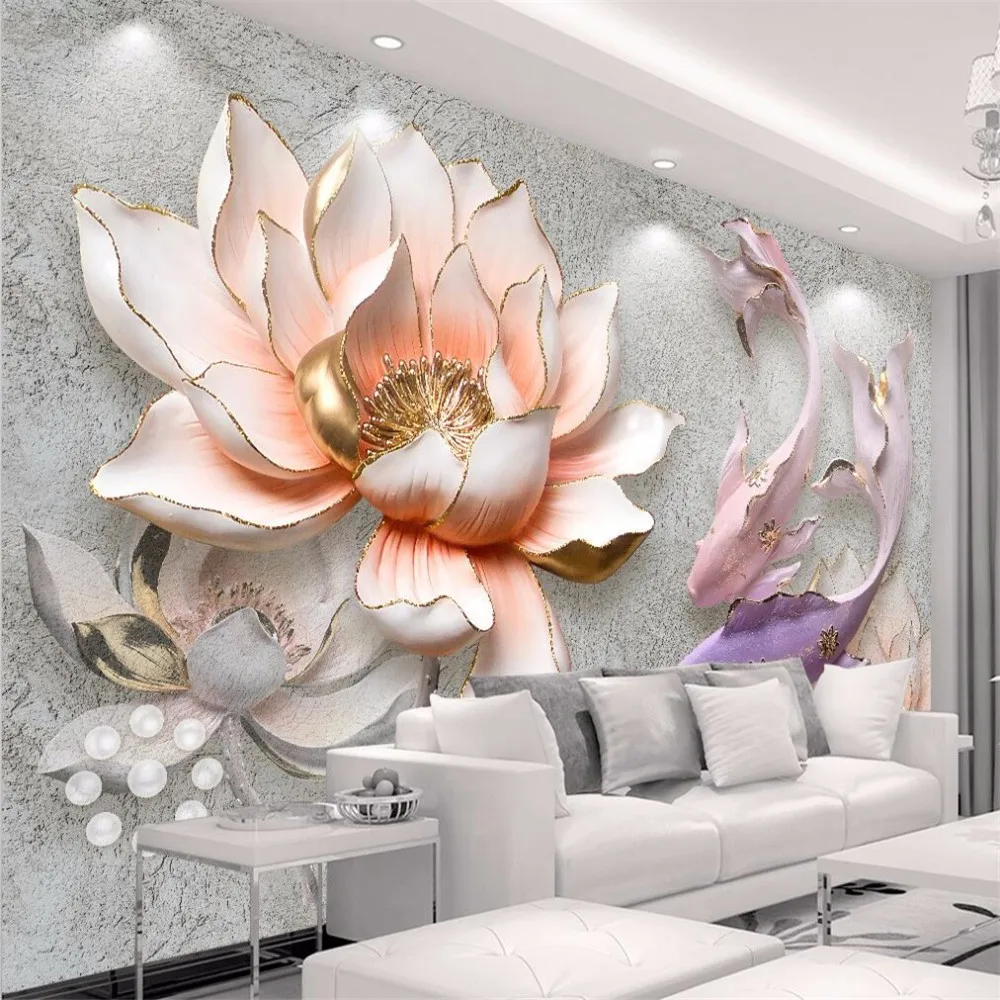 

Custom Modern embossed flowers Photo wall painting mural 3D art Wallpaper For Living Room TV Sofa Background home decorations