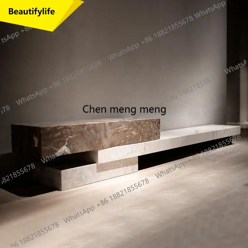 02M Italian Luxury TV Stand Set - Natural Marble Media Console, ENF Eco-Friendly Minimalist Modern Living Room