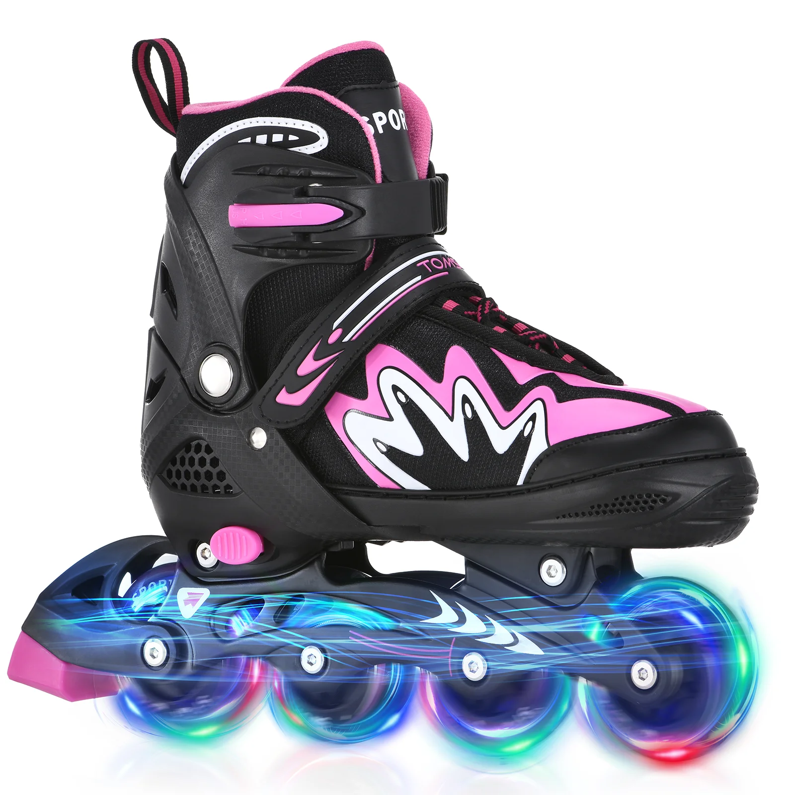 Inline-Skateschuhe für Kinder, verstellbare Rollschuhe mit leuchtenden Rädern, sicheres Dreifachverschlusssystem für Mädchen und Jungen – Detail 3