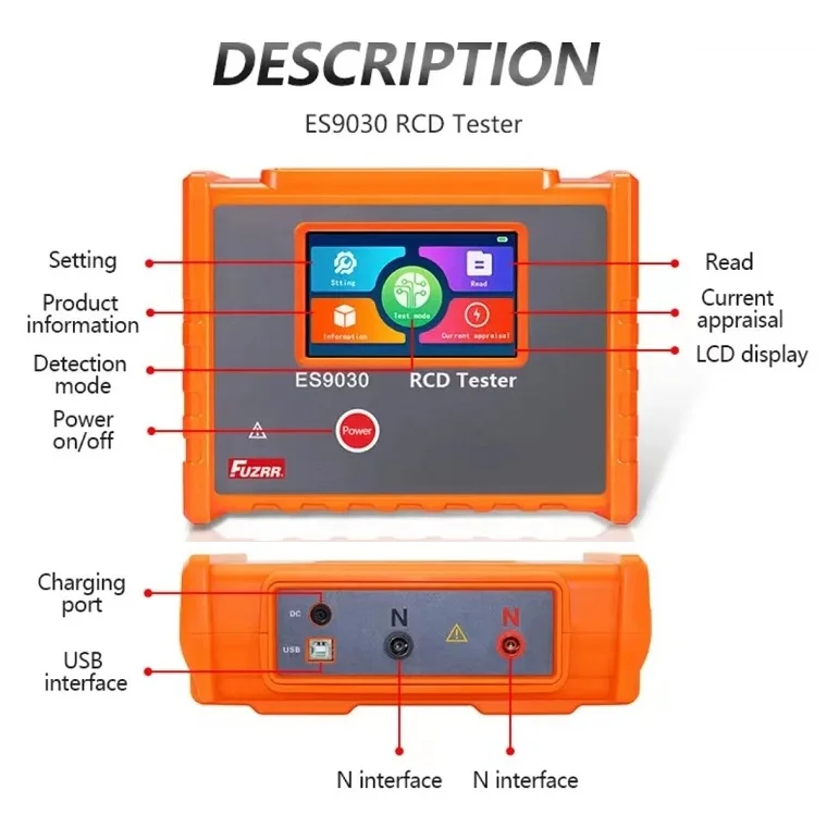 FUZRR ES9030 Residual Current Action Protector Detector Leakage Switch Meter RCD Tester 1000V 1mA-1200mA With Charging Function