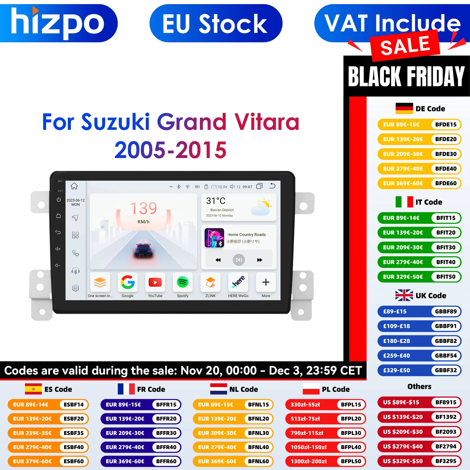 Radio con GPS para coche, reproductor Multimedia con Audio y vídeo, Android, 2Din, voz IA, RDS, para Suzuki Grand Vitara 3, años 2005 a 2015