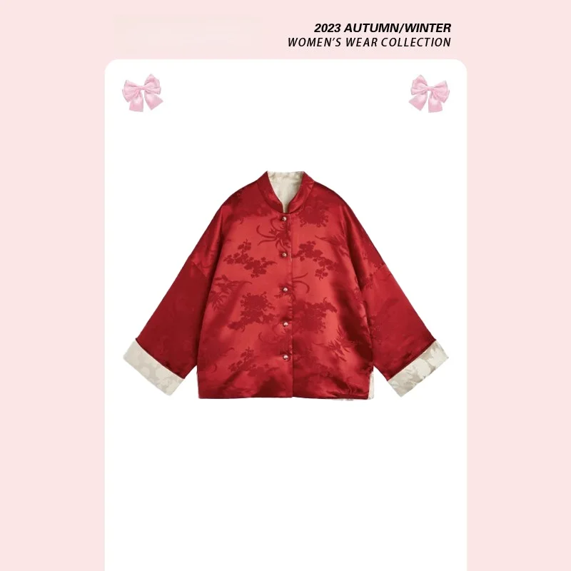 Chaqueta China de Doble Cara con Bordado Floral y Botones, Ropa Exterior de Algodón para Otoño e Invierno, Forever 2, Calidad Premium