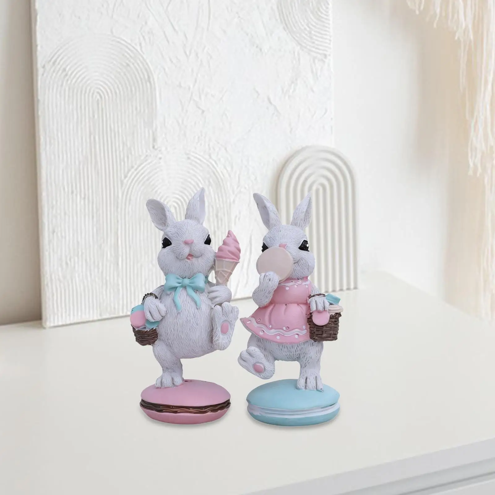 

2 фигурки пасхальных кроликов, креативное и очаровательное пасхальное украшение, скульптура кролика, статуэтка для праздничного интерьера, спальни, книжной полки