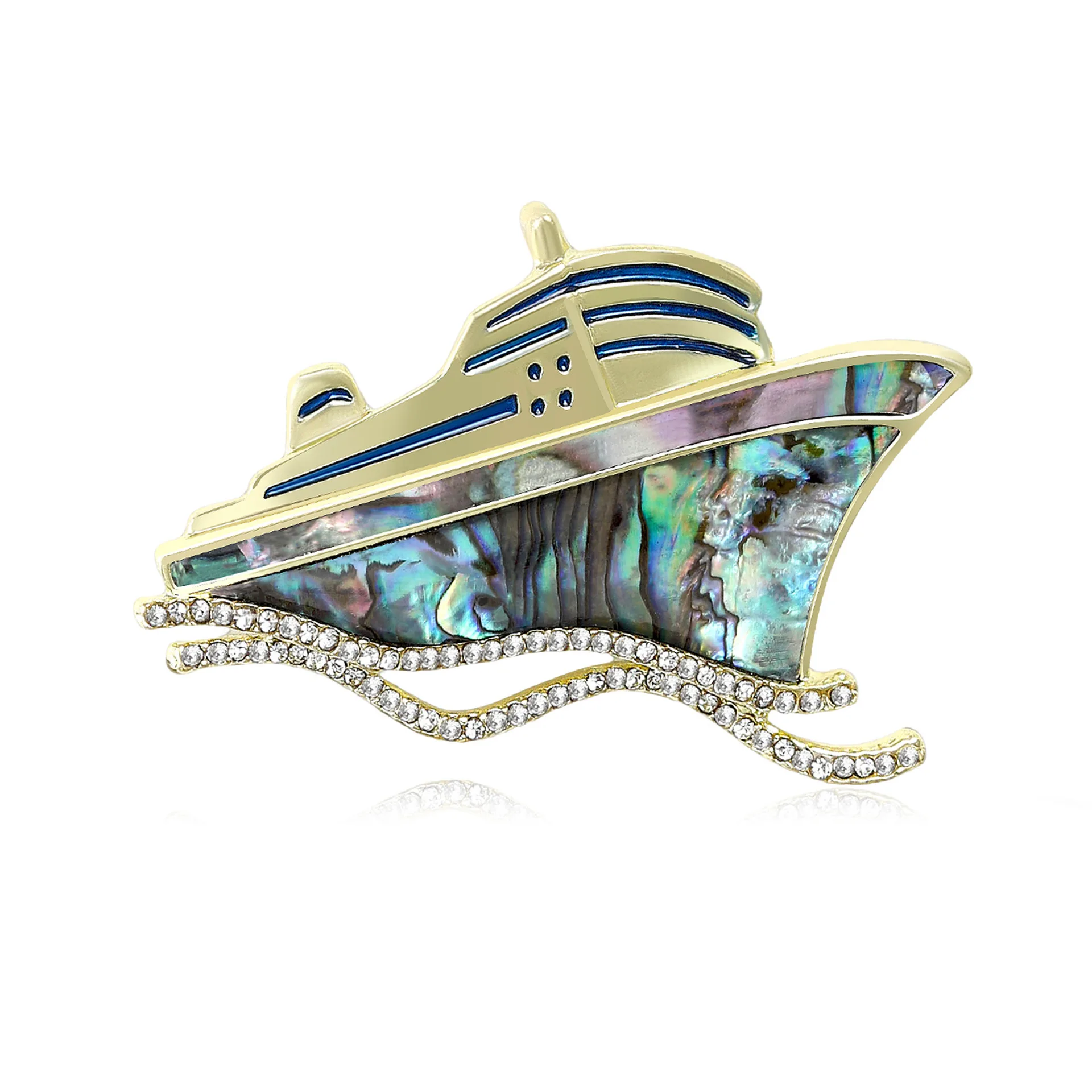 

Natural Abalone Shell Cruise Ship Brooch For Women, Unisex High-End Rhinestone Lapel Pin, Gift For Travel And Festival Enthusias