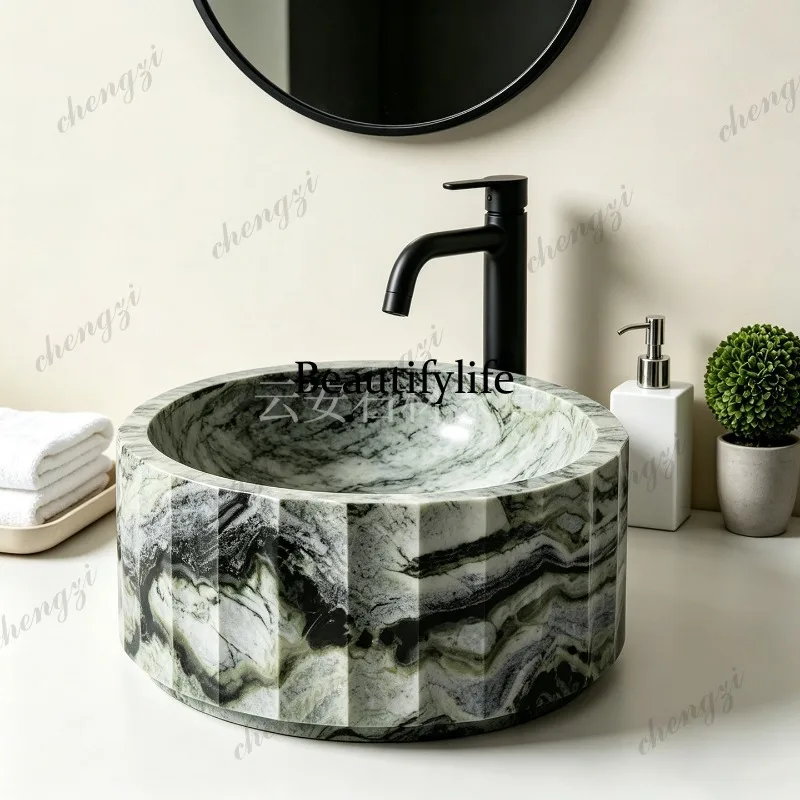 A114 Italian minimalist natural marble round washbasin upper basin bathroom toilet washbasin wash