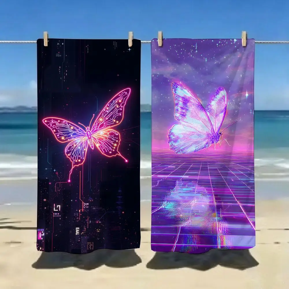Retro Y2K Futuristic Pixel Butterfly Towel ultra-fine fiber quick drying absorbent bath towel, outdoor swimming sports towel