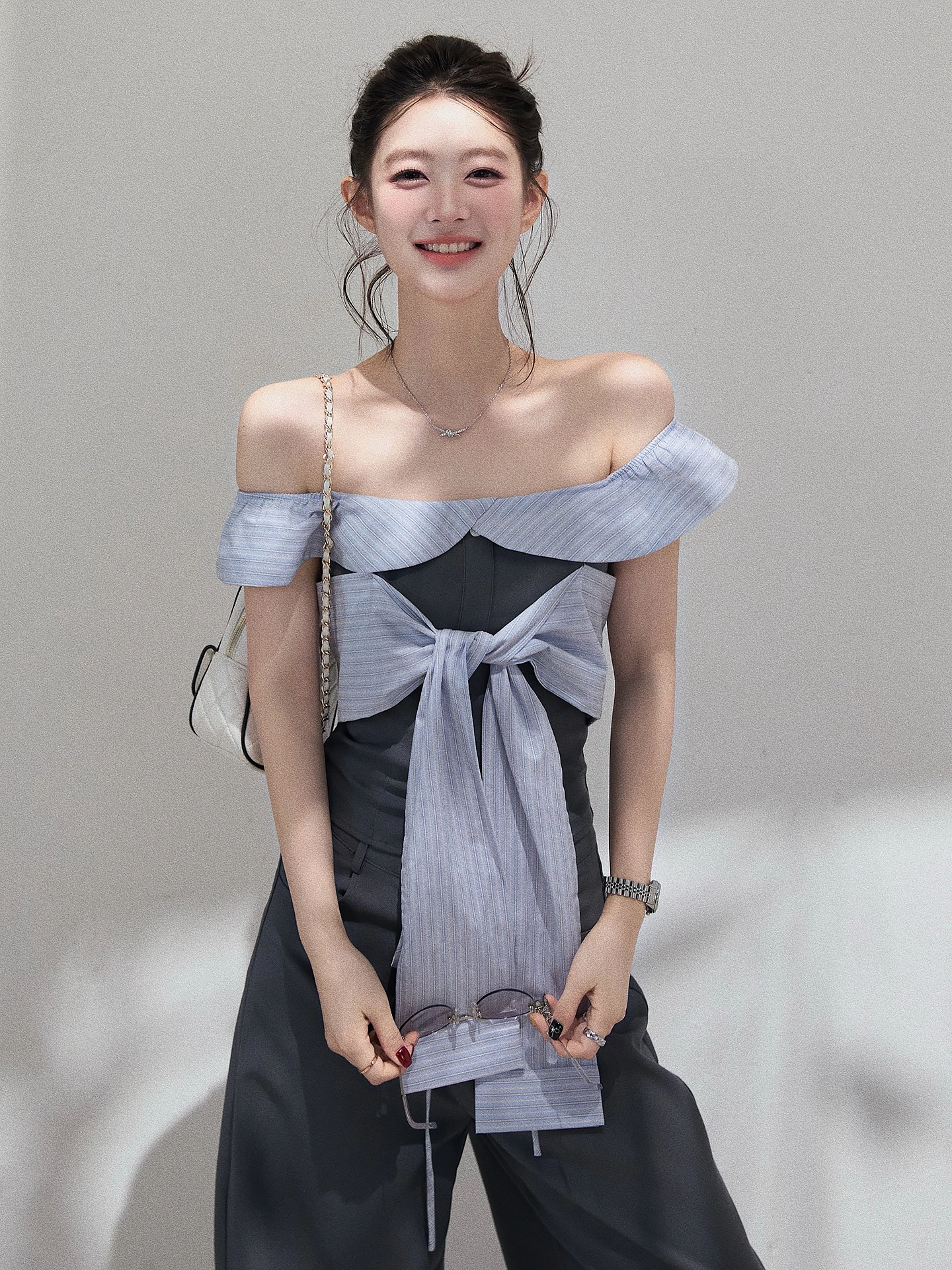 High Waist Wide Leg Suit Pants Set Women's Summer Casual Style Trousers And Blouse Ensemble Exquisite Patchwork Design