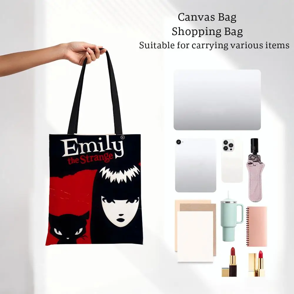 Character Art Emily The Strange Storage Bags Lightweight Printed Canvas Bag Portable Daily Shopping Shoulder Bag