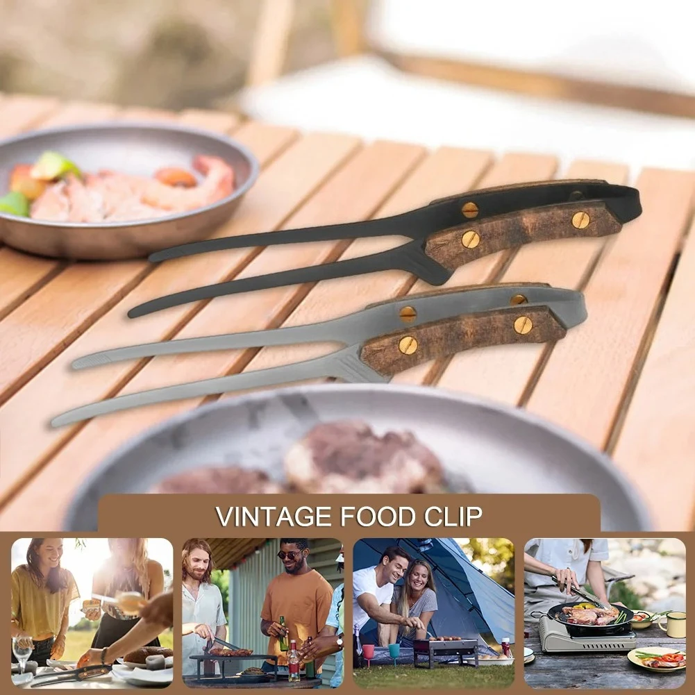 

Stainless Steel Outdoor Barbecue Clip with Wooden Handle Grilled Meat Clip with Pan Fried Steak Heat-resistant Food Clip