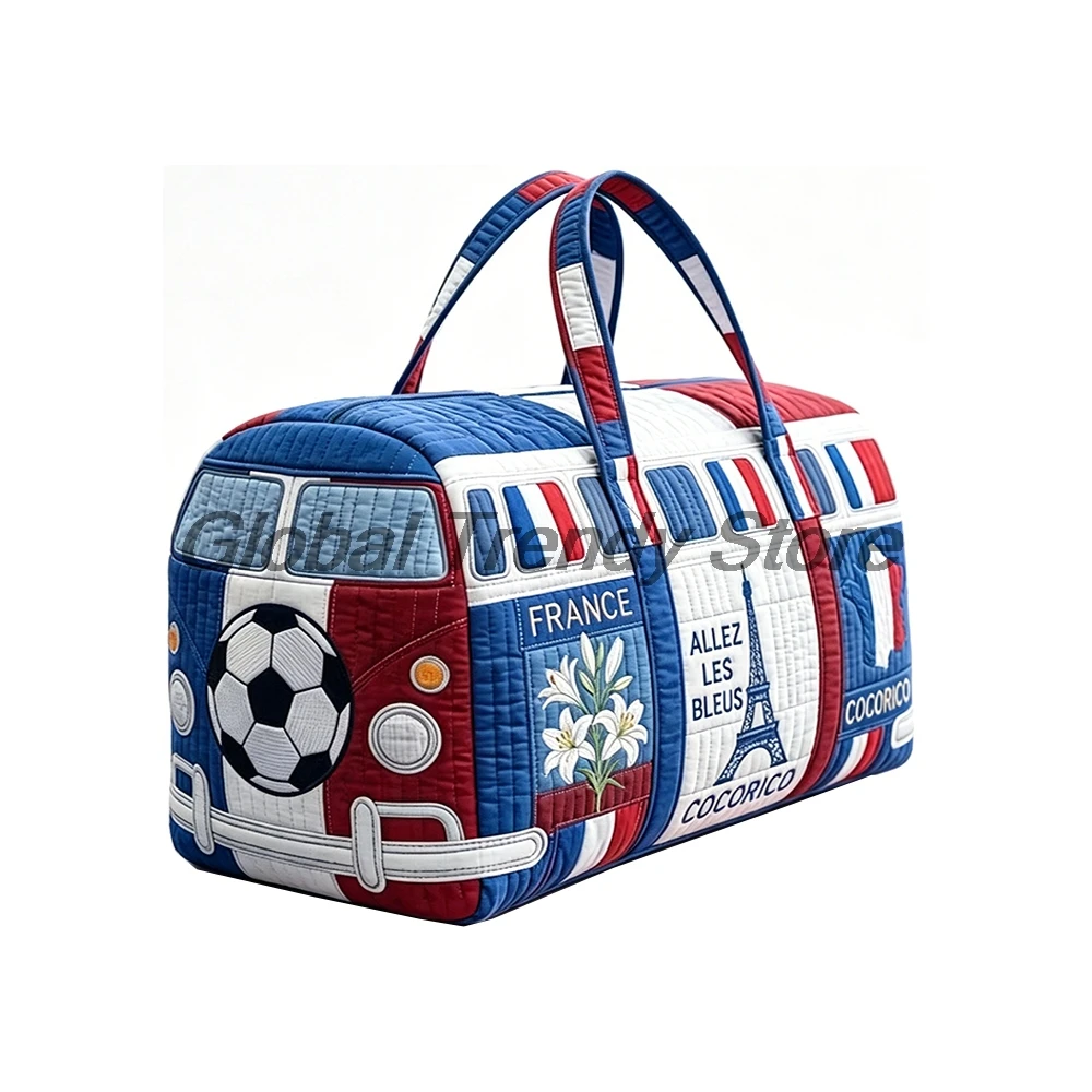France-Inspired Football Quilted Duffle Bag 2026 Summer Travel Tote Women Men Outdoor Weekender Bag