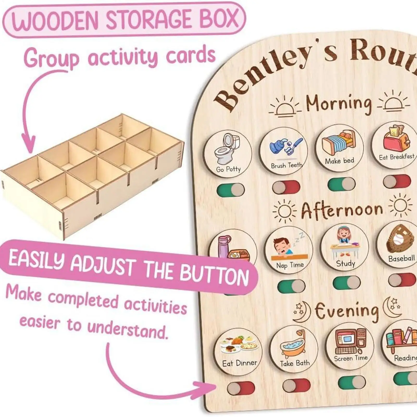 مخطط روتيني يومي للأطفال لوحة روتينية خشبية وقت النوم للأطفال الصغار 3-5 ألعاب تعليمية لوحات مخططة خشبية مستلزمات مدرسية صباحية #5