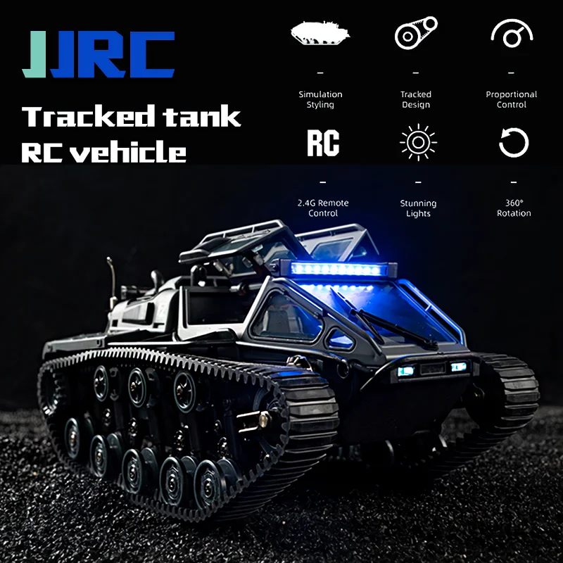 

JJRC Tracked Tank 2.4G RC Car Full Scale Model 360° Rotation Drift Remote Control Car Toys Off-Road Vehicle For Children Gift