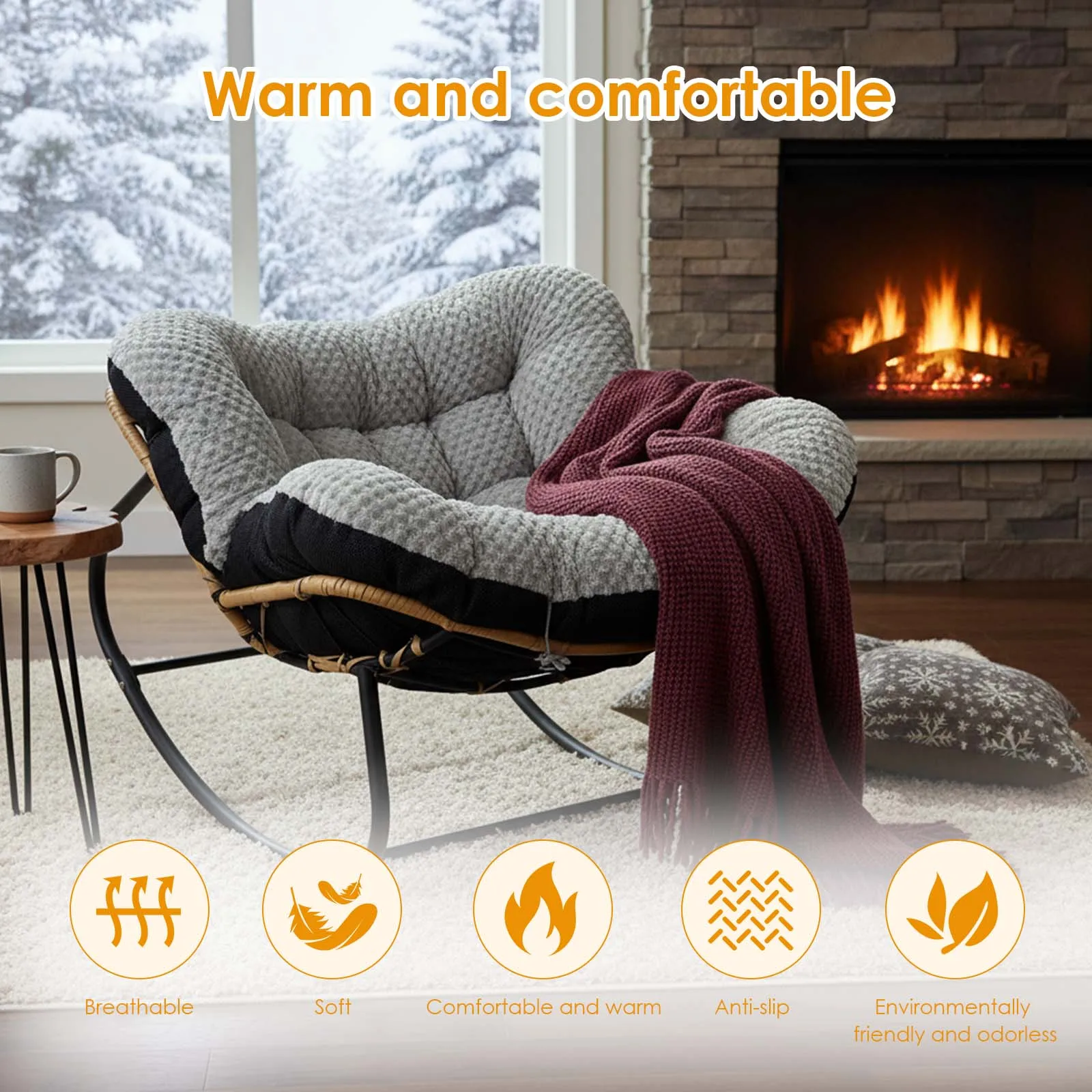 وسادة كرسي هزاز من القطيفة المخملية الدافئة لكرسي الخوص على شكل بيضة وسادة بديلة حديثة مريحة للاستراحة في الأماكن المغلقة