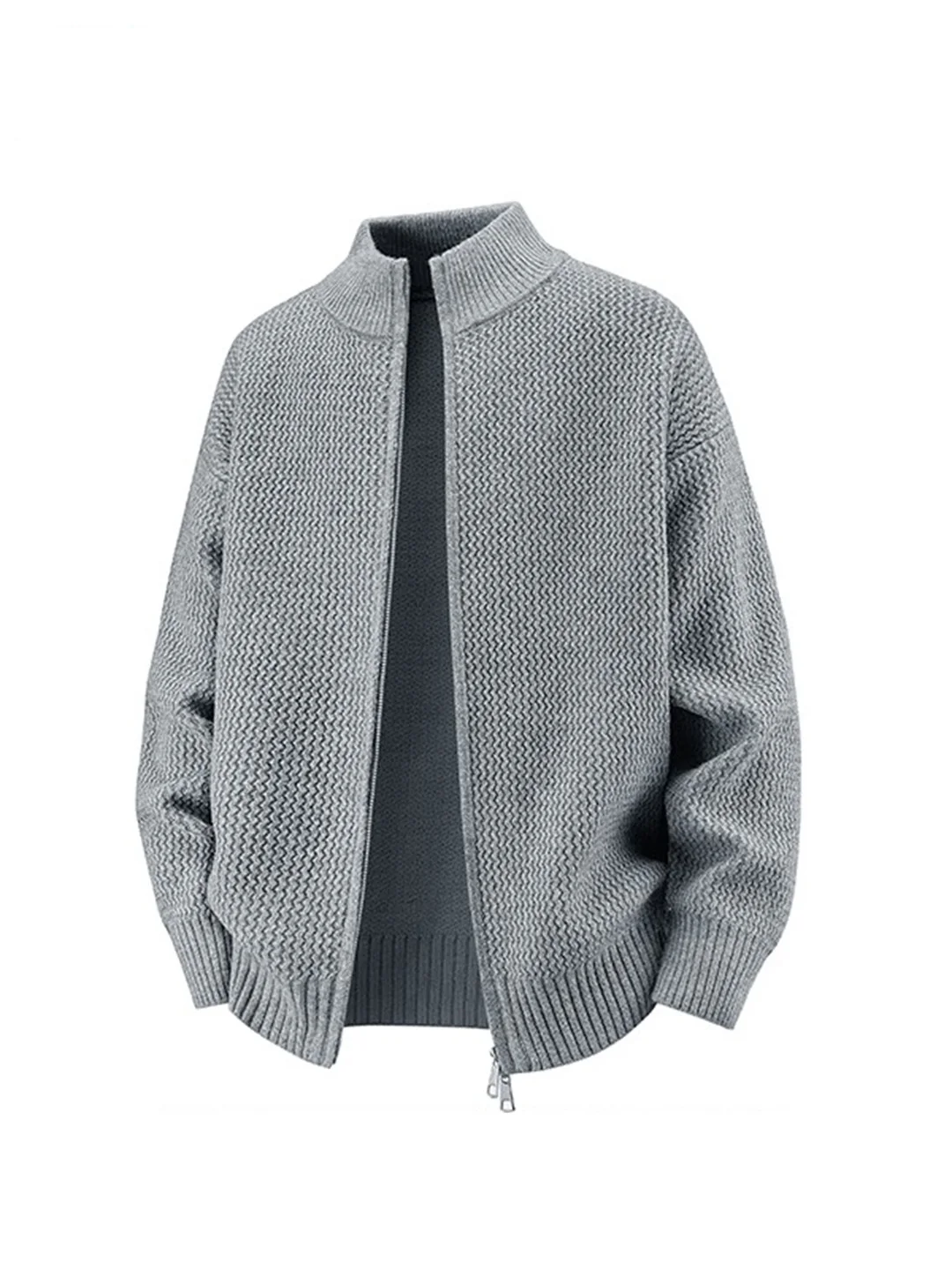 

Мужской кардиган в американском ретро-стиле на молнии, осенне-зимний, вязаный, с воротником-стойкой, модный, с длинным рукавом, повседневный стиль