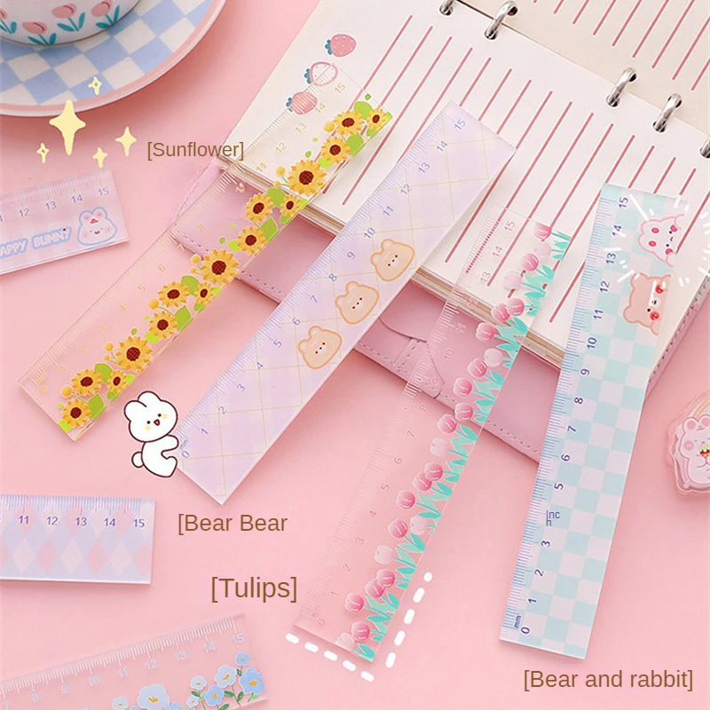 Cute Drawing Ruler Straight Edge High-quality Materials Innovative Design Easy To Use Accurate Measurement Transparent Ruler