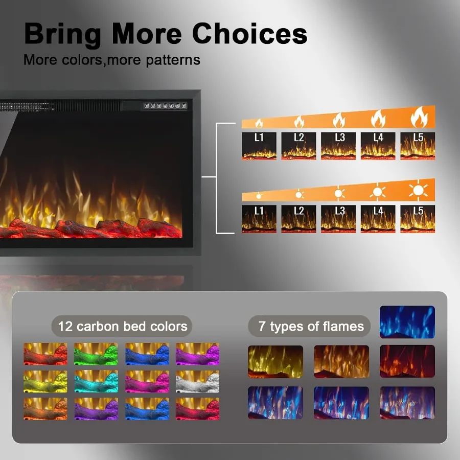 42 مدفأة كهربائية بإطار ألومنيوم ضيق للغاية وتصميم شاشة واسعة لغرف المعيشة الحديثة وغرف النوم المثبتة على الحائط