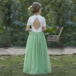 New Lace Hollow Patchwork Mesh Long Fluffy Skirt for Girls Christmas Halloween Wedding Flower Girl Fashion Princess Skirt