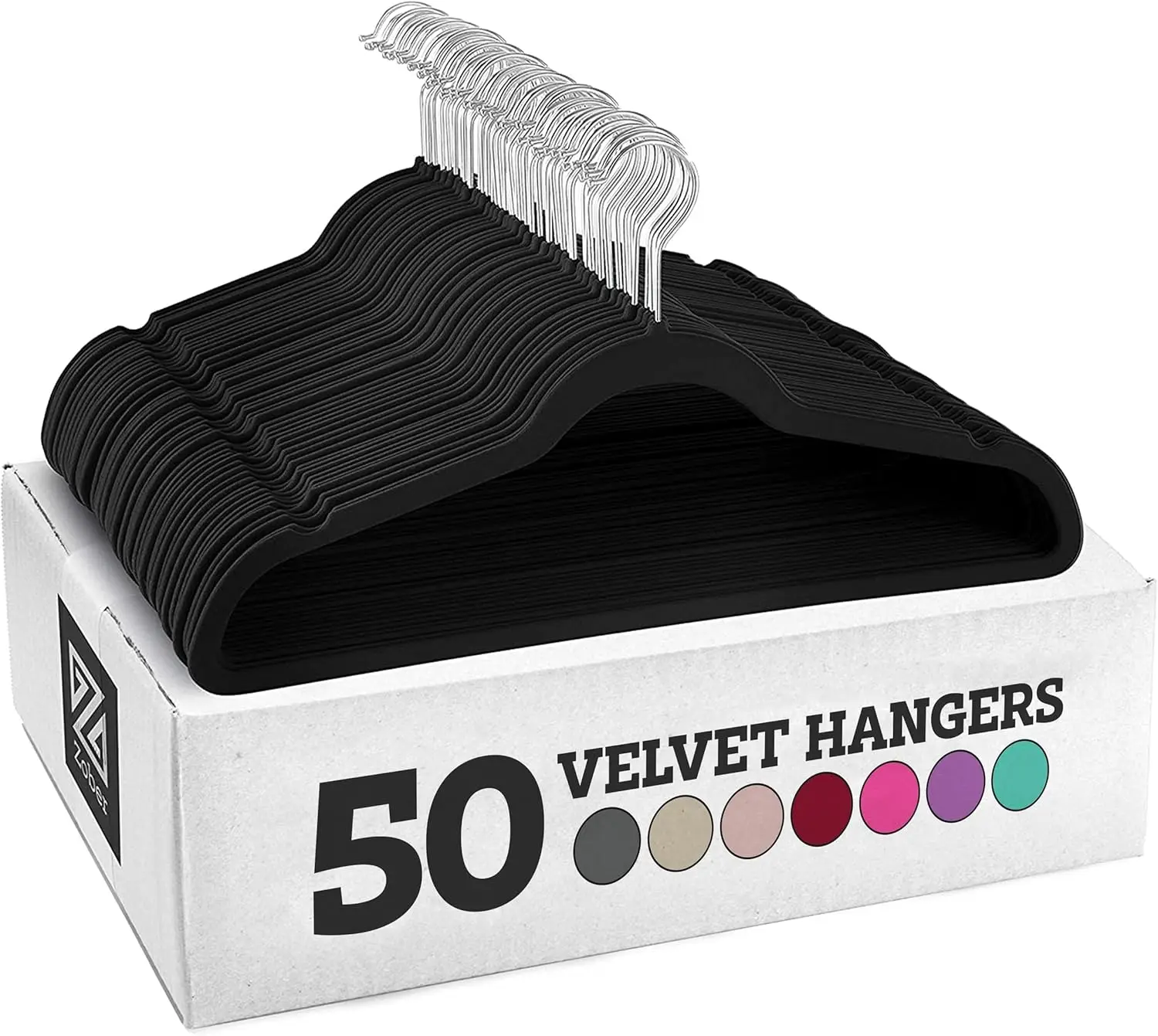 Zober Velvet Hangers 50 Pack - Heavy Duty Black Hangers for Coats, Pants & Dress Clothes