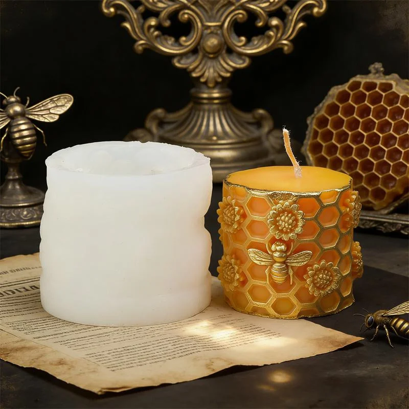 Honeycomb Ball with Flying Bees Candle Silicone Mold Hexagonal Honey Bee Pillar Honeycomb Tree Bee Nest Egg Beehive Soap Cast
