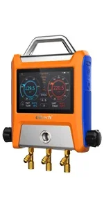 Elitech for EMG-20V 40V Intelligent 2 Valves Digital Manifold Kit with 5” Smart Touch Screen HVAC Gauge with Bluetooth