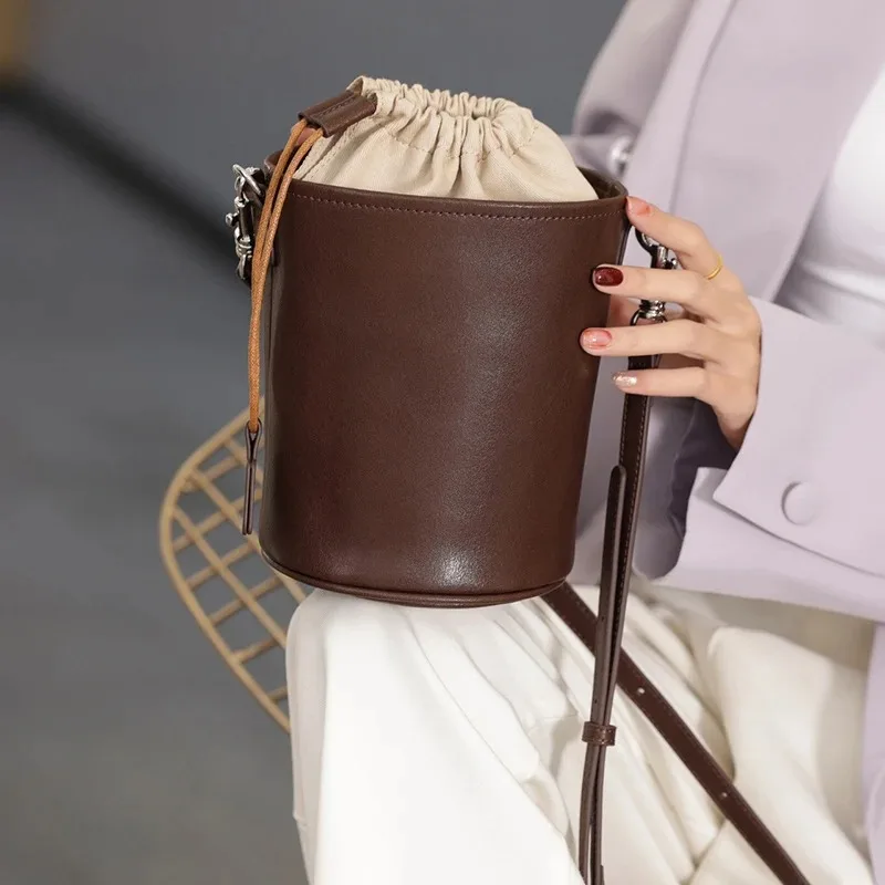 New High-quality Drawstring Bucket Bag Fashion Women's Cylinder Bag Mini Underarm Shoulder Bags Ladies Small Messenger Bags