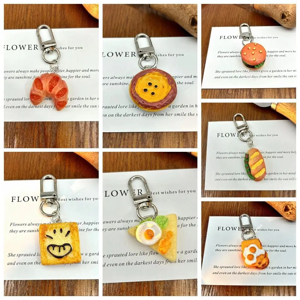 Funny Bag Pendant Simulation Food Keychain Toast Bread Food Series Pendant Jewelry Accessories Car Keychains Burger Keychain Men