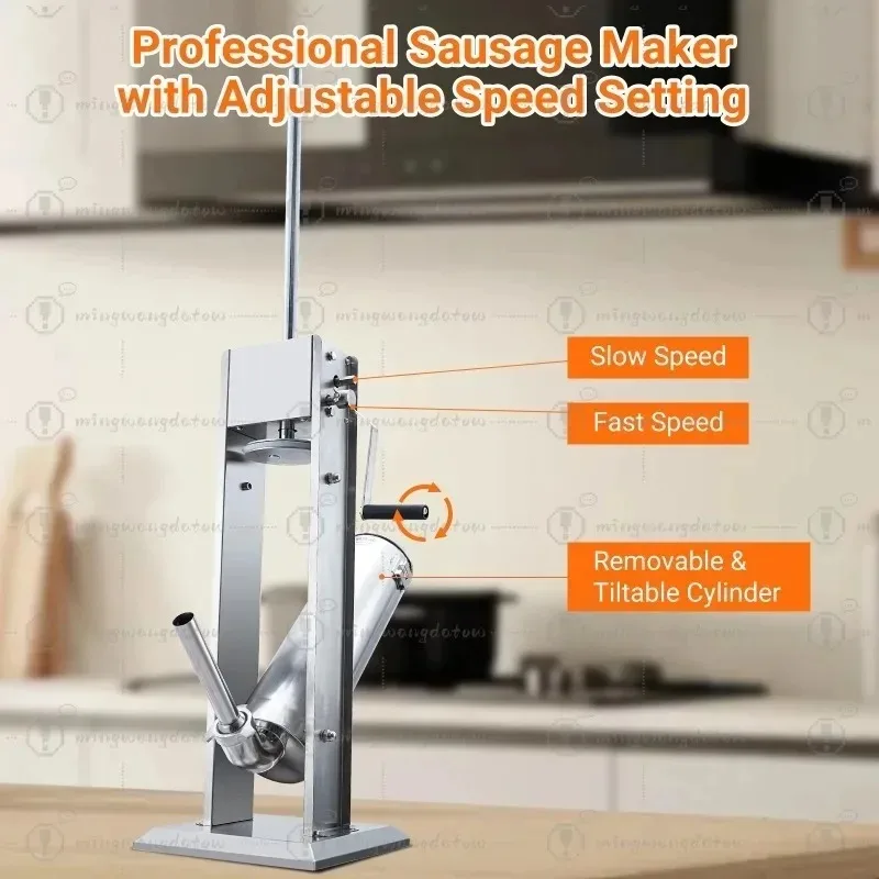 7L Manual Sausage Stuffer Stainless Steel Vertical Sausage Maker with 5 Stuffing Tubes Meat Filling Tool