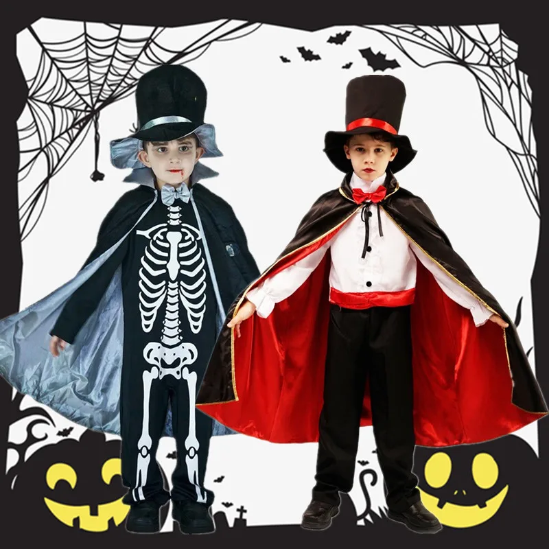 

Children's Halloween Prince Costume Skeleton Terror Makeup Dance Performance Outfit Boy's Wizard Stage Costume