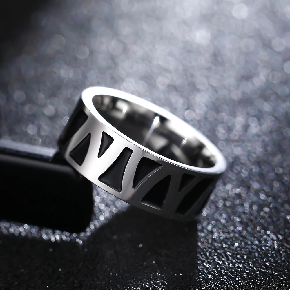 RETROLINK Vintage V Letter Stainless Steel Ring 8mm Width Punk Goth Ring For Men Party Street Jewelry Gift