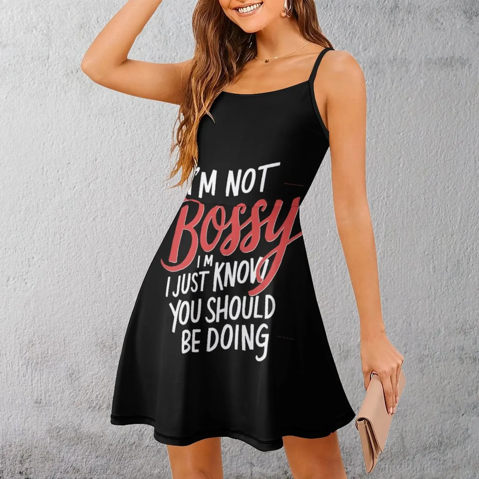 Sexy Bossy Know-How Tee Vestido con tirantes para mujer Humor Gráfico Vacaciones Vestido de mujer El vestido Gráfico Vintage