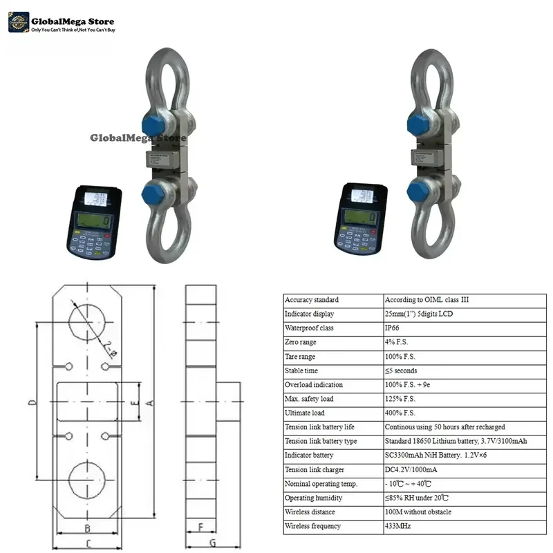 GWD600 Wireless Digital Dynamometer Scale Crane Hanging Scale for Weighing Scale 30 Ton