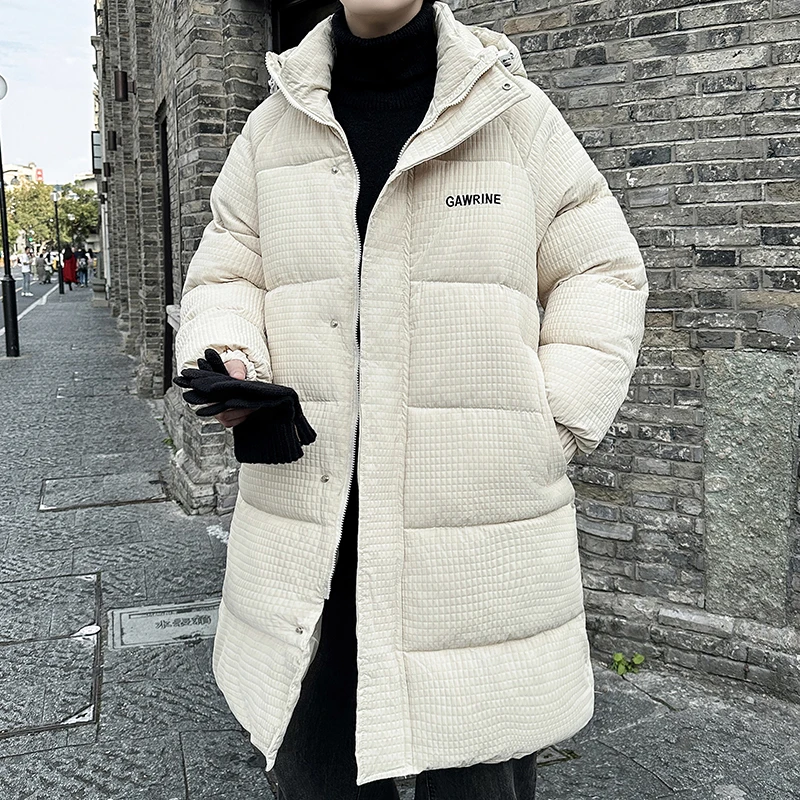 

L-XXXXL Mid Long Puffer Jacket Men Autumn Winter Parka Jackets With Hood Men Cotton Pdded Warm Overcoats Streetwear Loose Fit