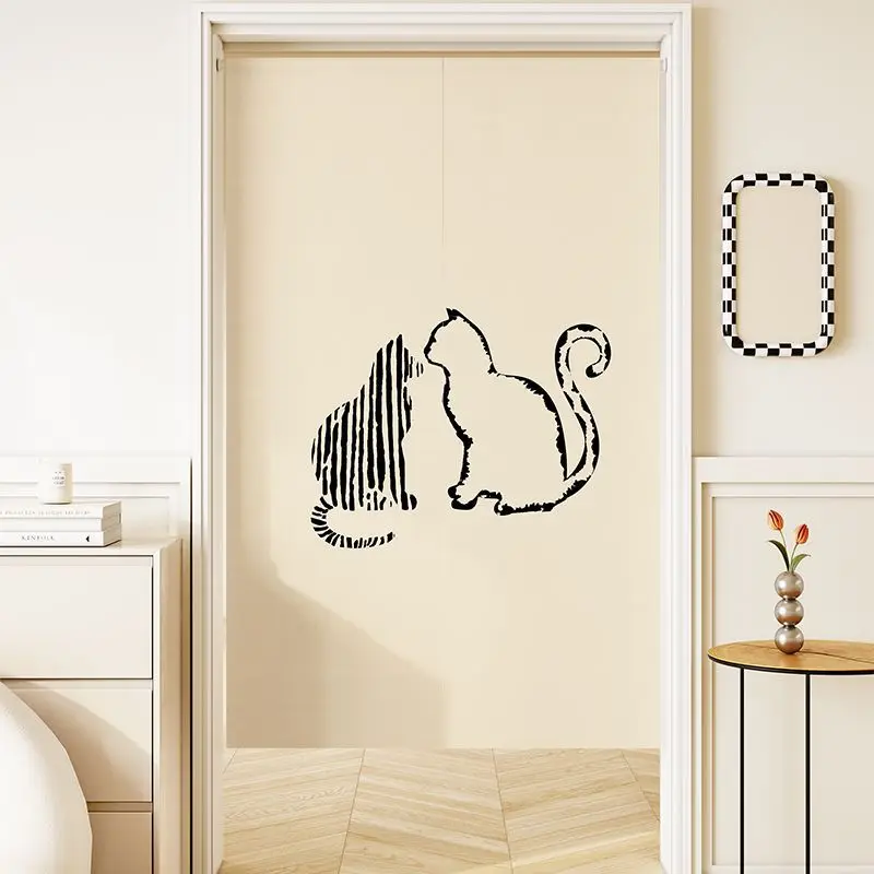 VIKAMA Cat-Motif Door Curtain Bedroom & Kitchen Room Divider Bathroom Entrance Half-Curtain Home Decor