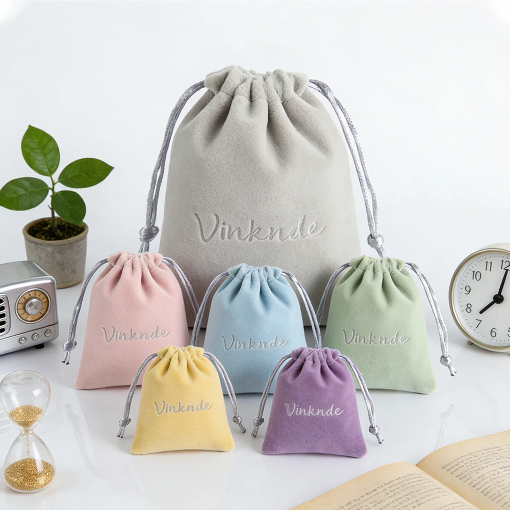 

50Pcs/Lot Bulk Velvet Wedding Candy Bags 9x12cm Custom Logo Drawstring Jewelry Packaging Bag Earring Bracelet Dust Gift Pouch