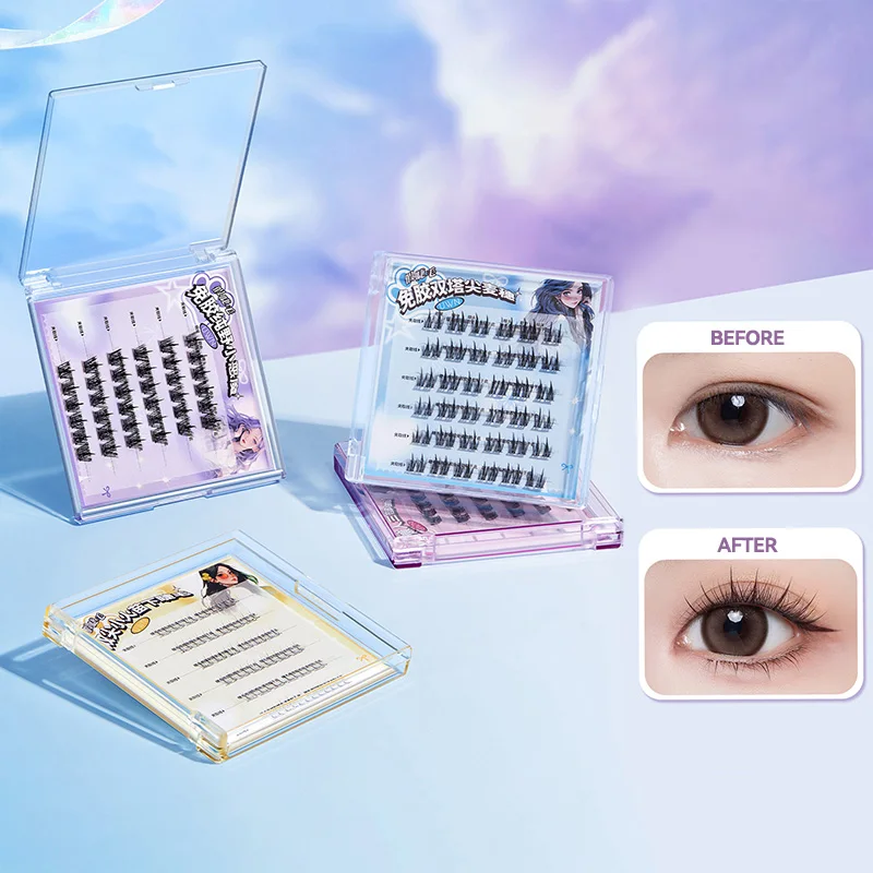 Two piece set of practical glue free false eyelashes, multi-style use, natural micro curl, natural eyelashes, natural makeup