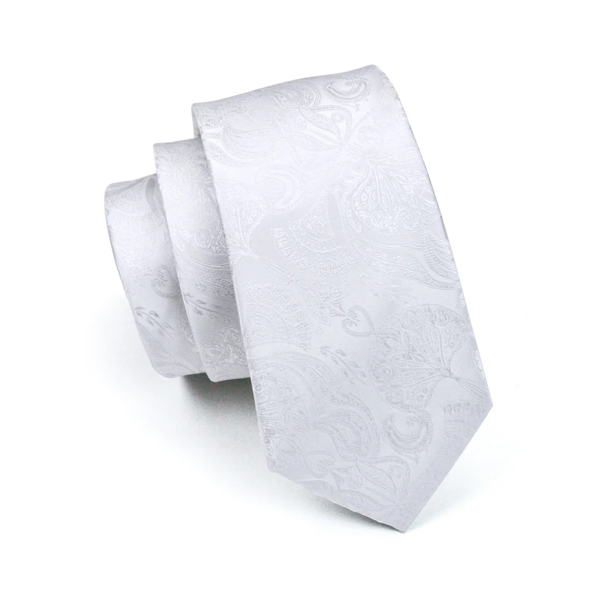 FA-393 Men\'s Tie White Paisley Silk Jacquard Woven classic Tie Hanky Cufflinks Set For Men Business Wedding Party