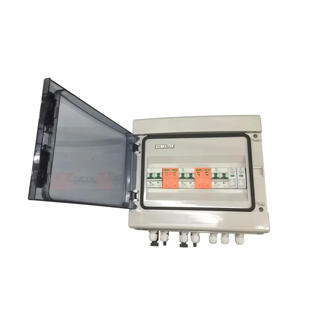 WSDB-PV Series IP65 2 DC 1 AC Solar PV Array Strings Combiner Box مع موصل الطاقة الشمسية وغدة الكابل
