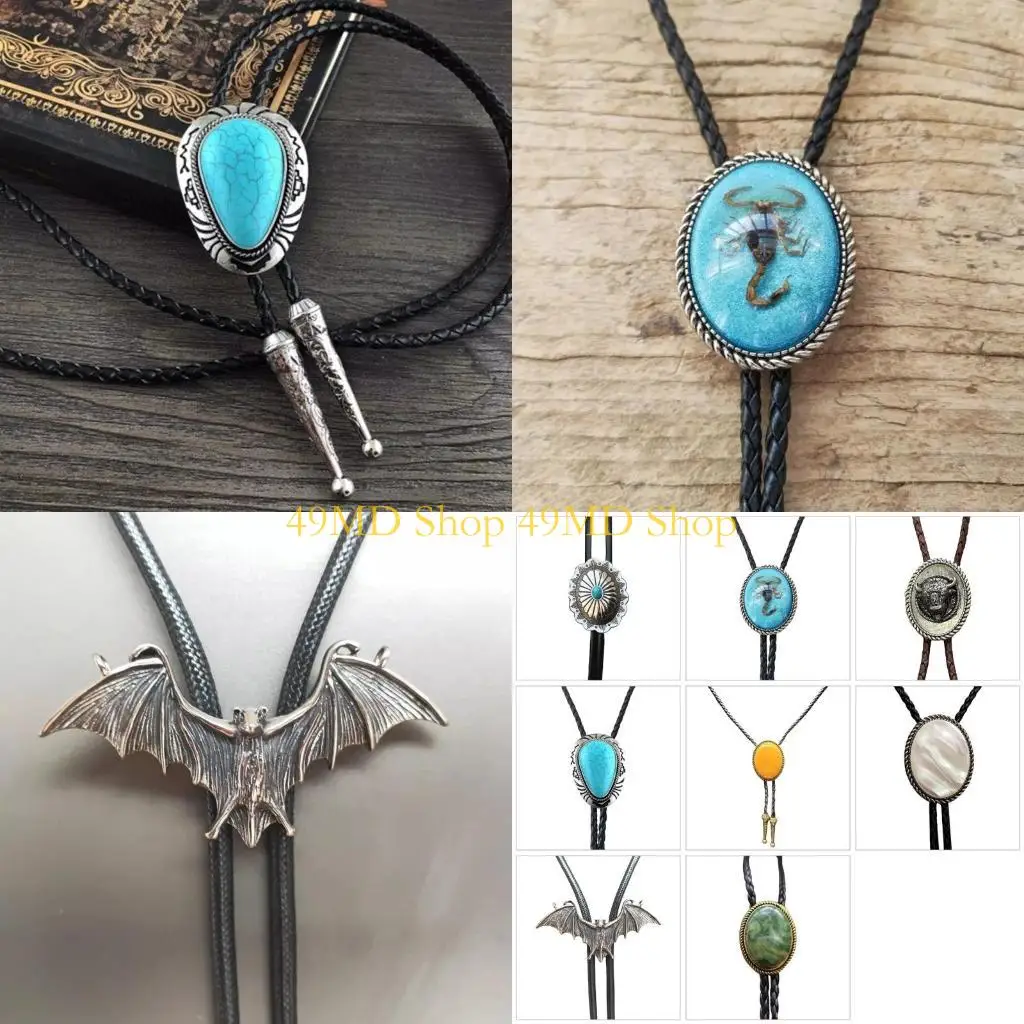 49md-braided-leather-rope-bolo-tie-with-stone-pendant-for-men-women-country-outfits-festivals-necktie-chain-necklace