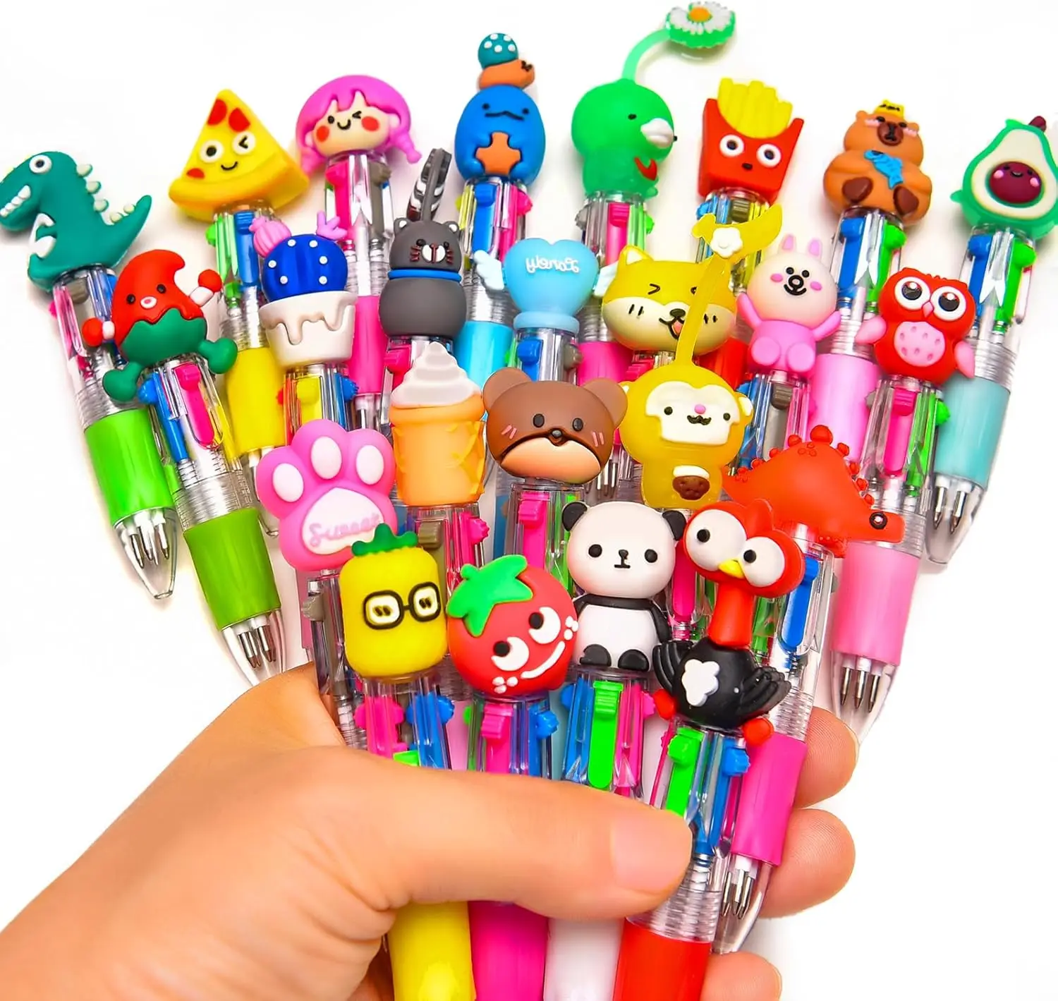 

24 Mini Multicolor Pens, 4-in-1 Ballpoint for School, Party Favors, Gifts - Fun Cartoon Designs