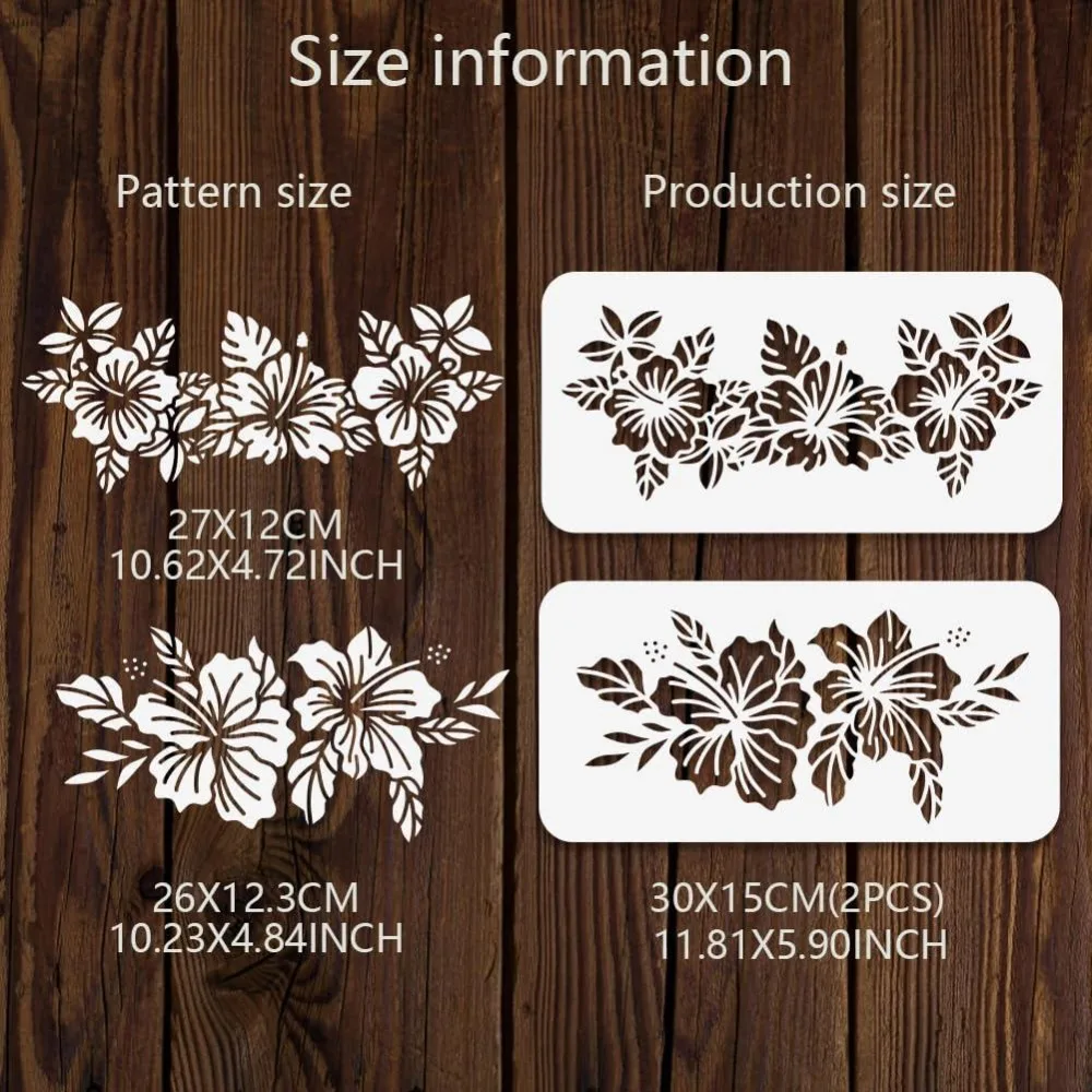 2 Pcs Flower Painting Stencils 11.81x5.9 Inch Hibiscus Stencil Templates for Painting Large Reusable Stencil Drawing Templates