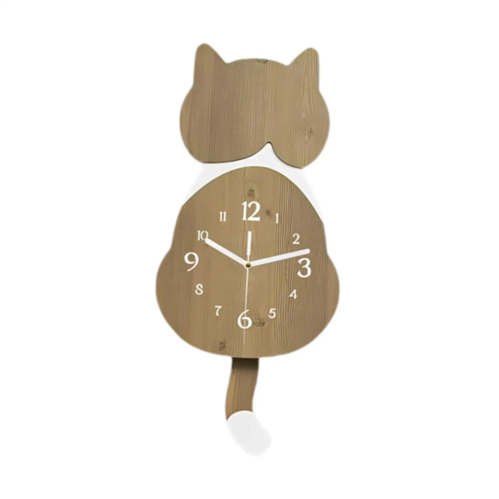 Cat Wall Clock Cute Pendulum Decorative Clock for Living Room Office Brown
