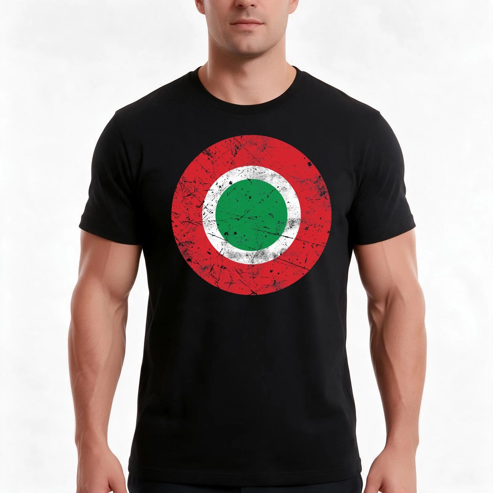 Italy Air Force Roundel Flag T-Shirt, Summer Casual Cotton Tee, Oversized Streetwear Tops, Vintage Graphic Print, 100% Cotton