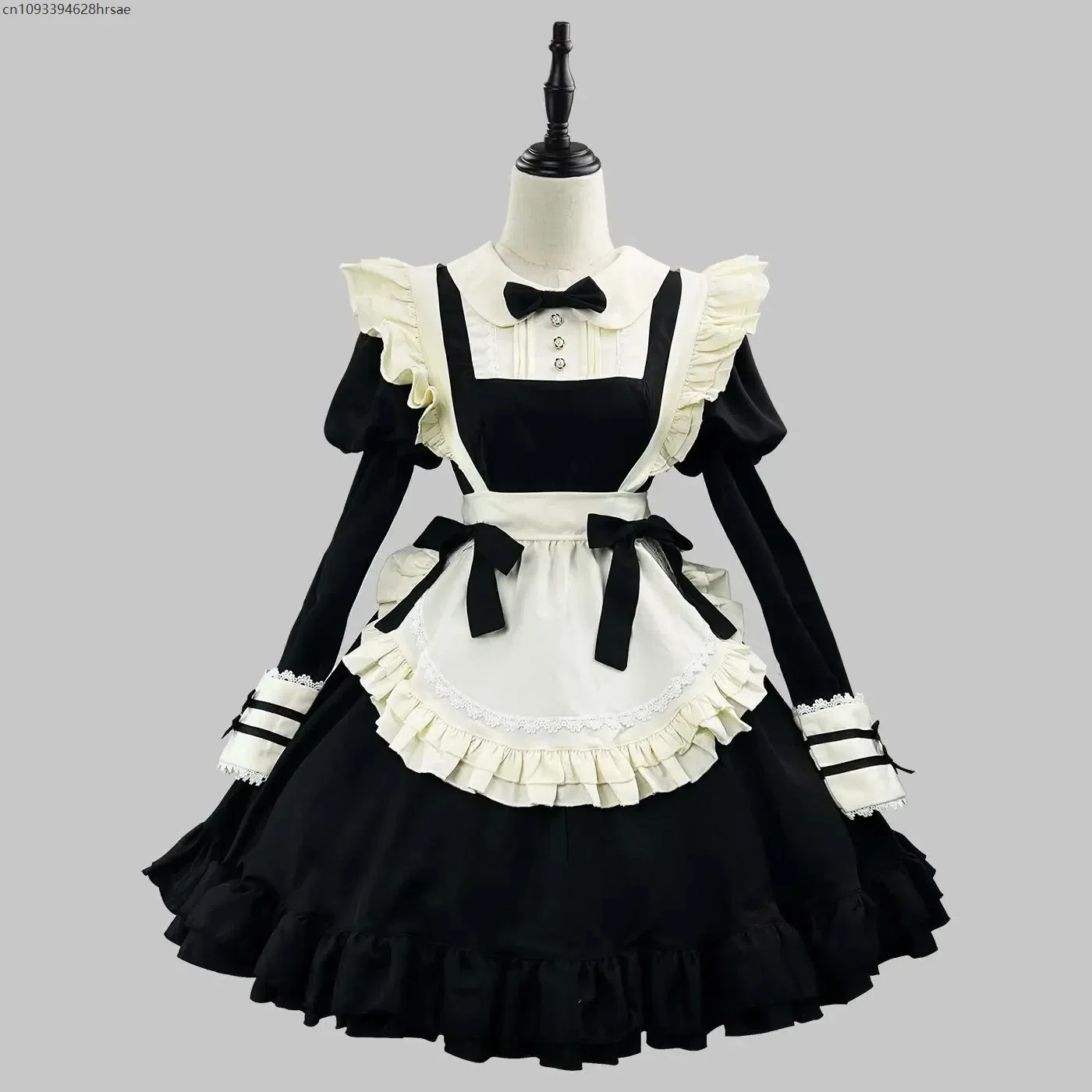 

black classical lolita with apron dress women cosplay costume carnival maid outfit long sleeved anime lolita