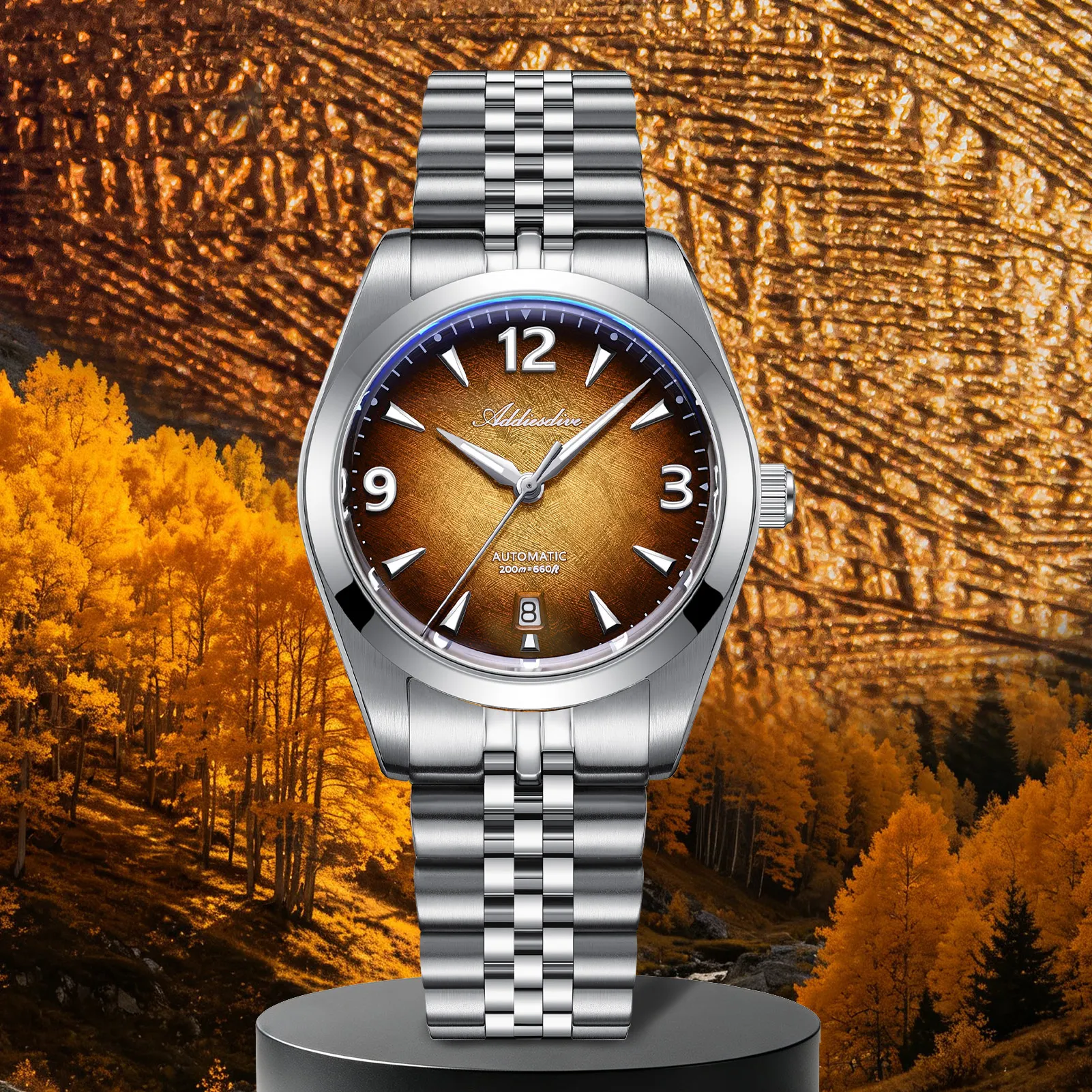 ADDIESDIVE New 39mm Men Watch Luxury Sapphire Gradient Automatic Watch Sand Dial 200m Waterproof 8215 Mechanical Watch Luminous