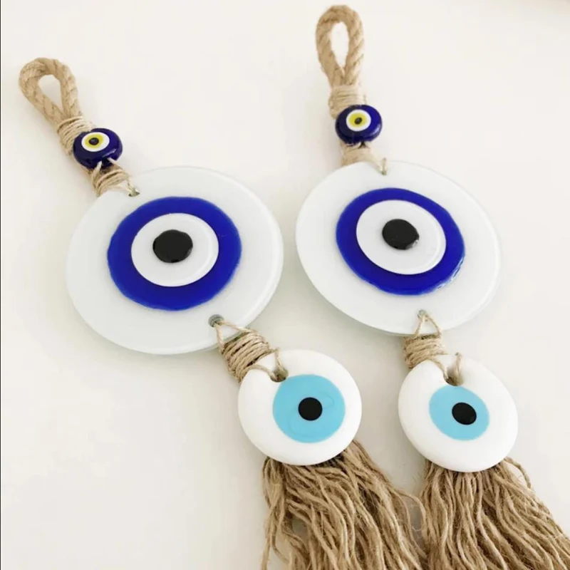 Big Lucky Eyes Glass Blue Turkish Evil Eye Pendant Bead Wall Hanging Handmade Decoration for Home Living Room Car Gift