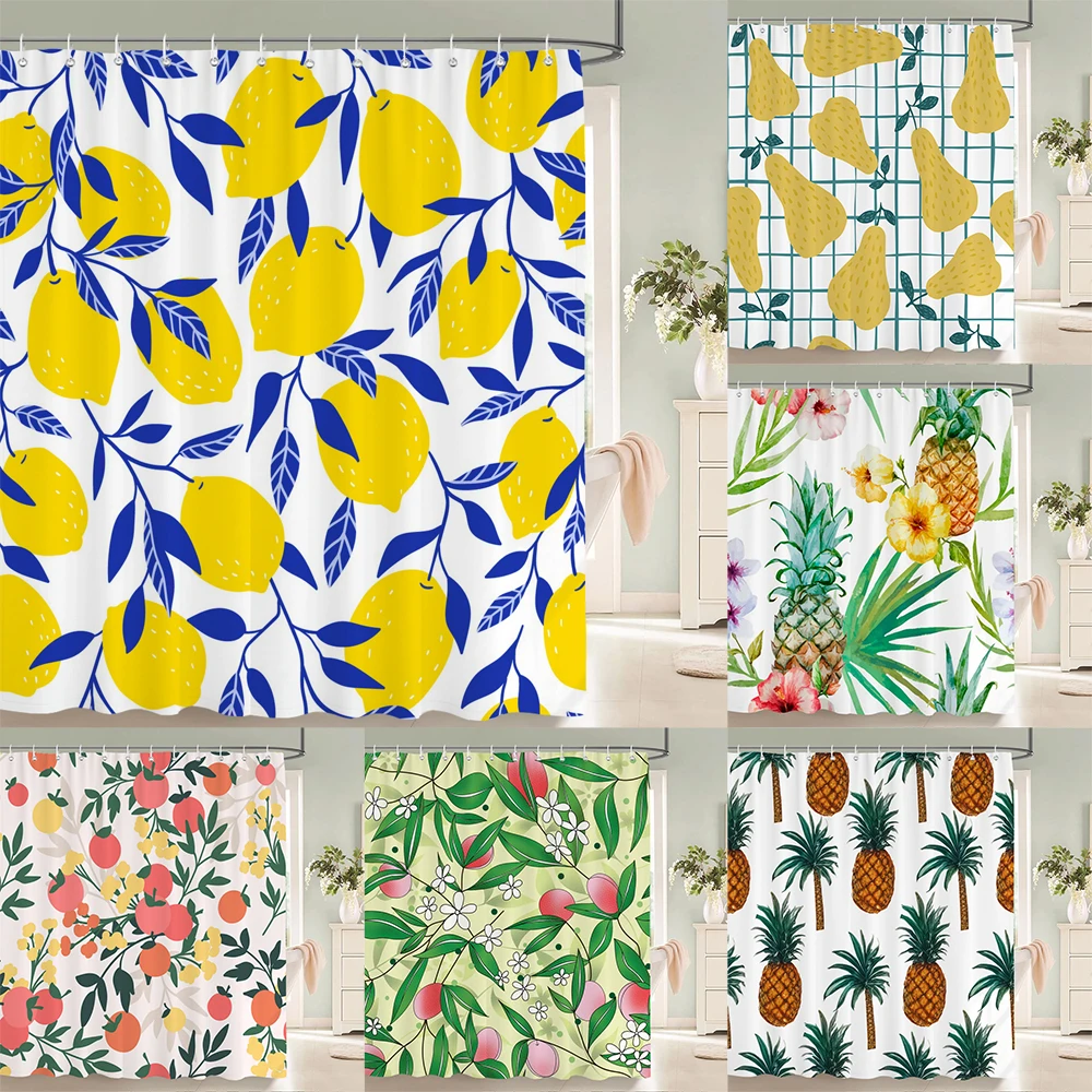 

Modern Fresh Fruit lemon Bath Curtain Waterproof Fabric Shower Curtain With 12 Hooks Bathtub Screen for Bathroom Home Decorate