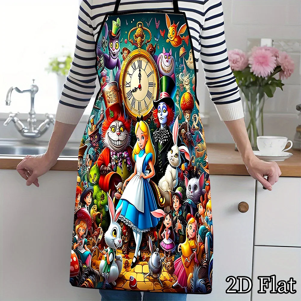 1 delantal con personajes clásicos de Alicia en el País de las Maravillas, perfecto para manualidades, repostería, pintura, cocina, limpieza y cocinado.
